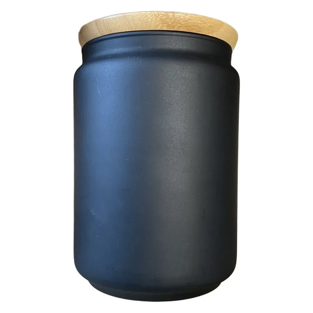 Matte Black Glass Canister with Bamboo Lid